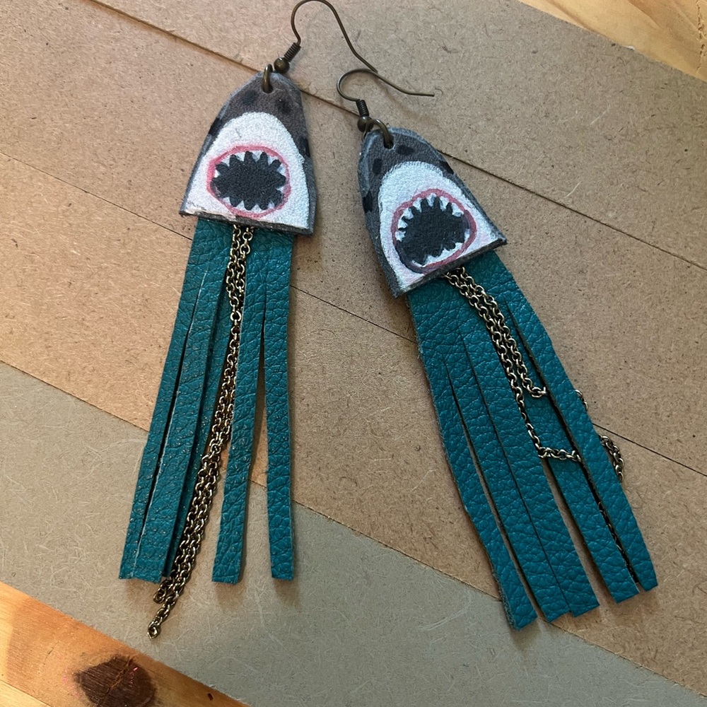 Shark Tassel Teal Earrings